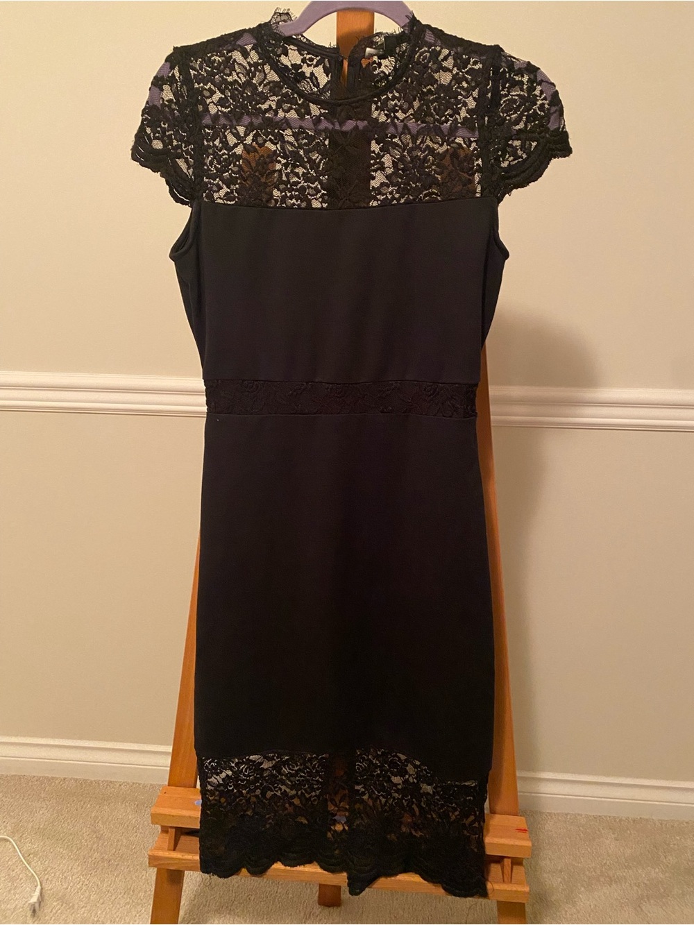 Black Lace-Detail Midi Dress